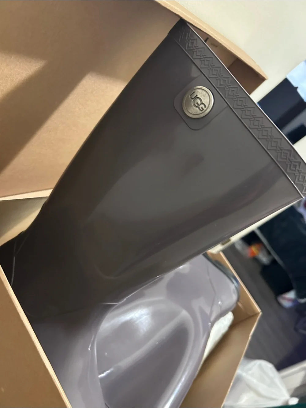 UGG Glossy Gray Tall Rain Boots
